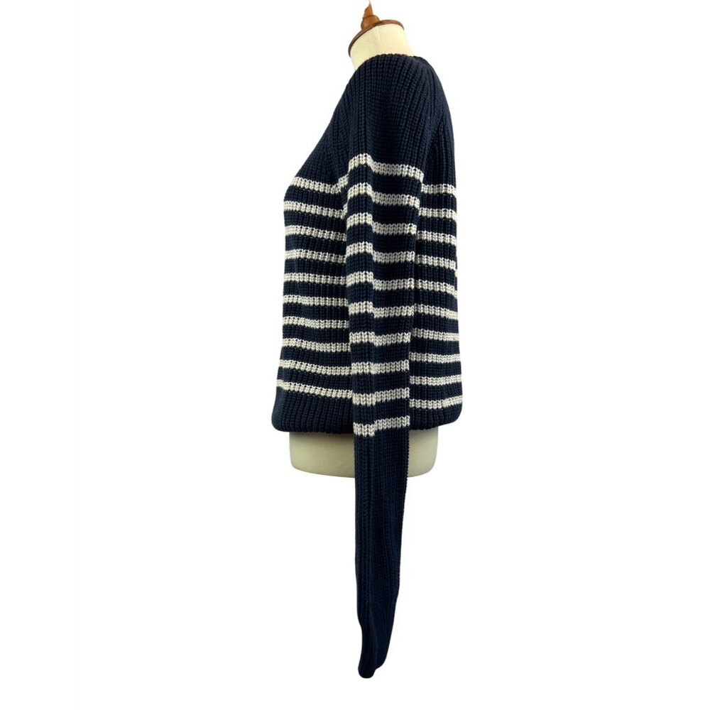 J. Crew Knit Sweater Womens M Crew Neck Cotton Navy White Striped - Picture 4 of 12